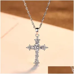 Pendant Necklaces Pendant Necklaces European New Fl Diamond S925 Sier Cross Necklace Jewelry Personalized Women Shiny 3A Zircon Couple Otip6