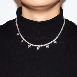 나비 목걸이 14k 골드 도금 아이스 아웃 테니스 체인 Choker CZ 힙합 블링 보석 남성 패션 목걸이 214U