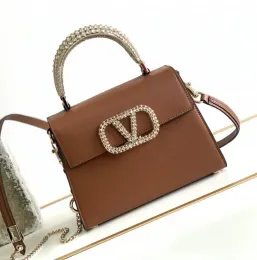 Designer-Damenhandtasche, hochwertige Umhängetasche aus echtem Leder, Diamantfassung, trendige Umhängetasche mit Buchstabenmuster