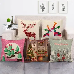 Pillow Merry Christmas Cover 2023 Case Cartoon Elk Xmas 45x45 For Living Room Bedroom B0393