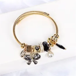 Nette Schmetterling Strass Anhänger Armbänder Armreifen Edelstahl Geometrie Kristall Perlen Kinder Frauen Charme Armreif Jewelry239M