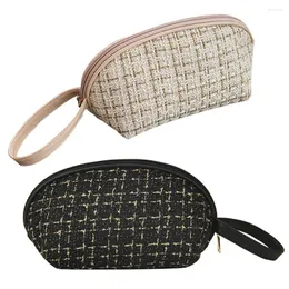 Sacos cosméticos tweed batom saco de armazenamento zíper embreagem grande capacidade bonito bolsa de maquiagem multifuncional para mulheres e meninas