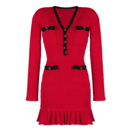 1206 2024 Миланское подиумное платье весенне-осеннего цвета с V-образным вырезом и длинными рукавами выше колена, брендовое женское платье в том же стиле, модное высокое качество qianhe