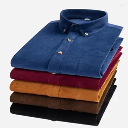 Mäns casual skjortor bomull plus storlek corduroy skjorta affärsklänning lång ärm regelbunden passform komfortficka