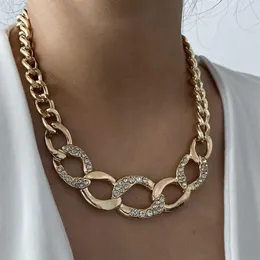 Rhinestone Diamond Chain Choker Necklaces for Woman Vintage Exaggerated Big Golden Links Sparkling Girls Statement Necklace Hip Ho315S