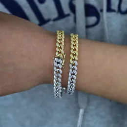 Hip hop dois tons pulseira de cor gelada bling 5a zircônia cúbica tênis cubana corrente pulseiras para homens feminino colar pulseira conjunto li226s