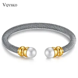Products Stainless Steel Fashion Jewelry ed Line C Type Adjustable Size Bangles Pearl Bracelets For Women Bangle308J