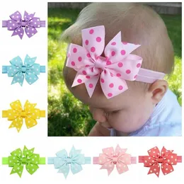 40pcs Lot 3 15inch Cute Bowknot Hair Bands For Kids Girls Handmade Dot Printed Bow With Elastic Band Hair Accessories 616250h
