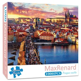 3D Buzzles Maxrenard Jigsaw Puzzle 1000 قطعة للبالغين Czech Prague Castle Paper Paper Windivility Gift Christmas Toy 231218