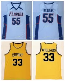 Özel Vintage Beyaz Çikolata Jason Williams #55 Florida Gators Kolej Basketbol Forması 33 Jason Williams Dupont Lisesi dikişli Shi