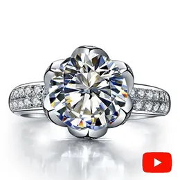 2 карата не подделка Стерлинговое серебро S925 Sona Diamond круглой огранки Lotus Queen Love Romance Ring Свадебное обручальное простое 925 J1907143507