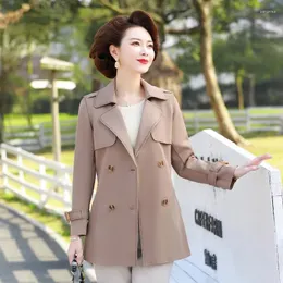 Women's Trench Coats Spring 2023 Mid Aged Jacket Solid Lace-Up Double Breasted High Quality Long Coat For Women