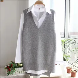 Womens Vests Solid Loose Sleeveless Sweater Spring Autumn Vest Fashionable Knitted V Neck Pullover Gray H1628 231218