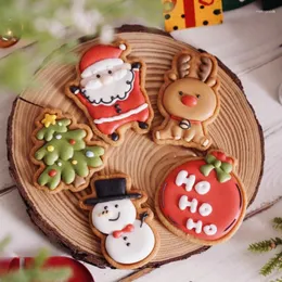 Baking Moulds Cartoon Christmas Cookie Mold Snowman Santa Claus Elk Xmas Tree Fondant Biscuit Cutters And Stamps Cake Decoration Tool