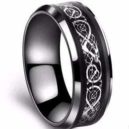 Black 316L Stainless steel Ring for Wedding Band blue Carbon Fiber Ring des Nibelungen Dragon rings for men279x