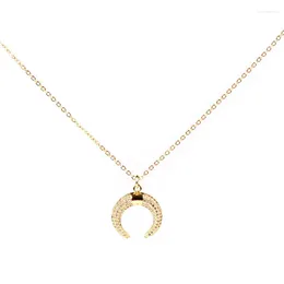 Pendant Necklaces Inlaid Cubic Zirconia Stainless Steel Gold Plated Link Chain Moon Shiny Charm Adjustable Necklace For Girlfriend Presen