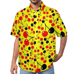 Męskie koszule Słodkie wiśnie koszulę wakacyjną czerwono owocowy nadruk hawajskie męskie nowość bluzki krótkie rękaw