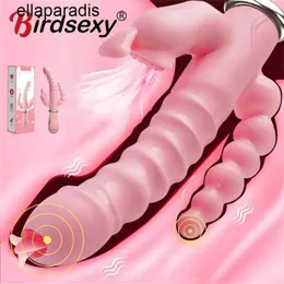Massagers 성인 마사지 3 in 1 Dildo Rabbit Vibrator 방수 USB Magnetic Reyphargeable Anal Clit Sex Toys Women Couples Shop