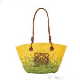 Taschen 2023 Sommereinkaufstaschen Outdoor Stroh trendy und modische Gras gewebtes Handtasche bestickter Gemüsekorb Strand Tasche Shouldle