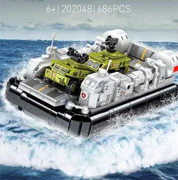 Denizcilik Gemi Yapı Blok Gemi 686pcs Hava Yastığı İniş El Sanatları Yapı Taşları Model Kit 202048 Askeri Figür Toys Moc Tuğla Oyuncak Çocuk İçin Noel Hediyesi