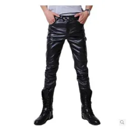 Pantaloni all'ingrosso 2015 pantaloni di pelle neri da uomo hip hop ecopelle materiale pu pantaloni di pelle sintetica skinny da motociclista di colore nero