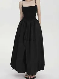 Saias cintura a linha vintage solto bolha maxi saia feminina casual balão saia feminina moda coreana streetwear preto elástico yq231218