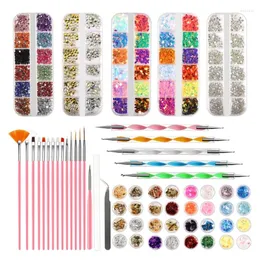 Kits de arte de unhas ferramentas decoração para strass lantejoulas flocos de folha com pinça de coleta pintura pontilhando caneta pincel manicu e1yd