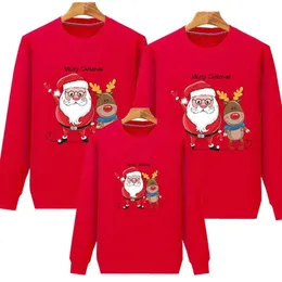 Aile Eşleşen Kıyafetler Noel Kırmızı Hoodies Top Çocuklar Ebeveyn Sıcak Kapalı Açık Uzun Kollu Kazak Karikatür Kostüm Üyesi 231218