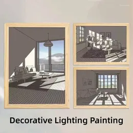 Настольные лампы INS Style Light Deco Painting LED Современная USB-подключаемая модель Настенная работа Крытый солнечный свет Окно Деревянная рамка Po Frame Теплая лампа