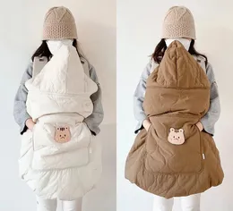 담요는 한국 아기 후드화물 망토 케이프 바람 방전 유모차 담요 두껍게 따뜻한 만화 곰 토끼 아기 퀼트 231218