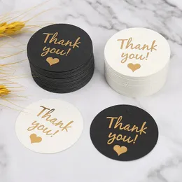Gift Wrap 100pcs Gold Stamping Paper Tags Round Black White Thank You Print Hang Tag Handmade Wrapping DIY Party Packing Supplies