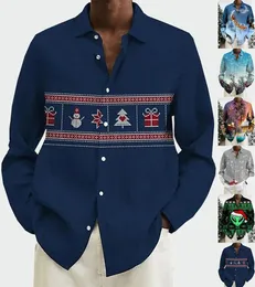 남자 캐주얼 셔츠 셔츠 참신한 눈사람 크리스마스 프린트 스탠드 칼라 사업 긴 슬리브 의류 패션 xs-8xl