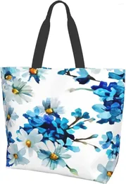 Shopping Bags Blue Floral Tote Bag Large Women Casual Shoulder Gifts Reusable Waterproof For Weekender Travel Grocery Outdoor