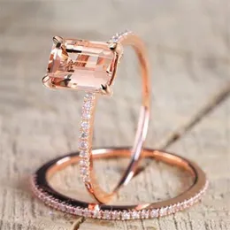 Female Square Ring Set Luxury Rose Gold Filled Crystal Zircon Ring Wedding Band Promise Engagement Rings For Women Jewelry Gifts341v