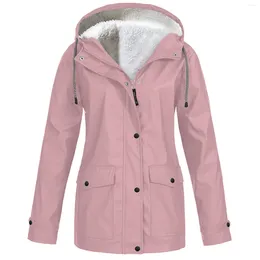 Women's Jackets Women Solid Plush Thickening Jacket Single Breasted Outdoor Plus Size Quilted Hooded Raincoat Windproof Winter For