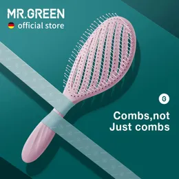 Hårborstar Mr.Green Hollow Out Hair Brush Scalp Massage Combs Hair Styling Detangler Snabbblåsning Torkning av detangling Verktyg Våt torrt lockigt hår 231218