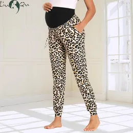 Calça capris feminina para maternidade, calça elástica confortável para salão, calça jogger macia com bolsos com cordão para gravidez, calça de moletom para maternidade