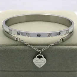 Design Luxus Marke Armband Frauen Hängen Herz Label Für Immer Liebe Pulseira Titan stahl Armreif Armbänder Für Frauen Schmuck