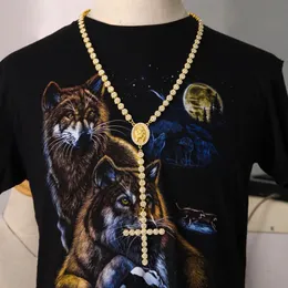 2017 Nytt modehiphopguldpläterat fullt CZ Iced Out Jesus Face Cross Pieces 79cm Långt rosenkranshalsband för män och kvinnor smycken287p