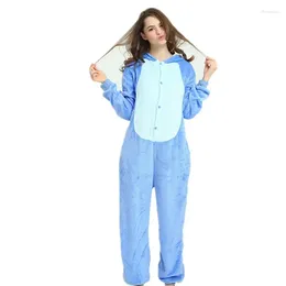Women's Sleepwear Adults Animal Pajamas Cartoon Stitch Sets Anime Women Men Warm Flannel Hooded