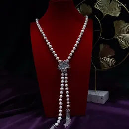 Hängen Natural Freshwater Pearl Chain Halsbandtröja 8-9mm Nästan runt Micro Flaw Multiple Buckle Valfritt