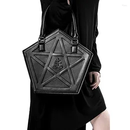 Borse portaoggetti Borsa per trucco da donna a forma di pentagramma nero in pelle PU di grande capacità Tracolla a catena morbida stile punk gotico