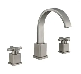 Bathroom Sink Faucets Est Brushed Nickel Brass Faucet Three Holes Two Handles Basin Mixer Tap Cold Water Wash Lavabo