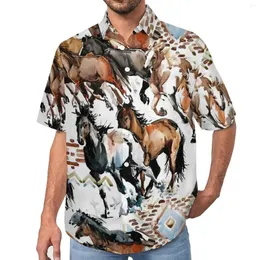 Camisas casuais masculinas aquarela cavalo blusas homem retro impressão hawaii manga curta gráfico vintage oversize praia camisa presente de aniversário