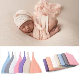 Newborn Photography Wrap Caps Baby Photo Swaddle Hats 2Pcs/Set Solid Knotted India Hat Swaddling Studio Photography Props Accessories BJ