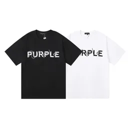 23SS American Fashion Brand Purple Brand Impreso Camiseta de manga corta casual suelta para hombres y mujeres