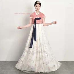 Ethnische Kleidung 2023 Altes koreanisches Vintage-Tanzkostüm Hanbok Frauen Traditionelles Blumenstickereikleid Nationale Bühnenaufführung