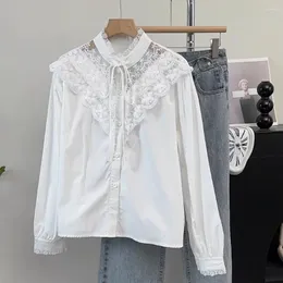 Women's Blouses French Chic Blouse For Women Sales Stand Collar Lace Patchwork Long Puff Sleeve Shirts Autumn Casual Female Blusa Drop