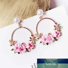 Korean Jewelry Zircon Pearl Heart Crystal Flower Pottery Pearl Earrings For Women Statement Ear Jewelry Whole272z