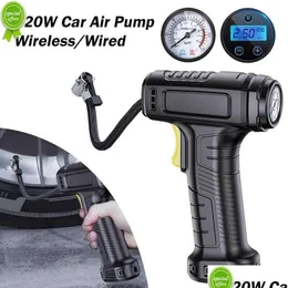 Pump 120W Car Air Pump Wireless/Wired Tire Uppblåsbar bärbar kompressorelektrisk inflator för cykeldrop Delivery DHGUS